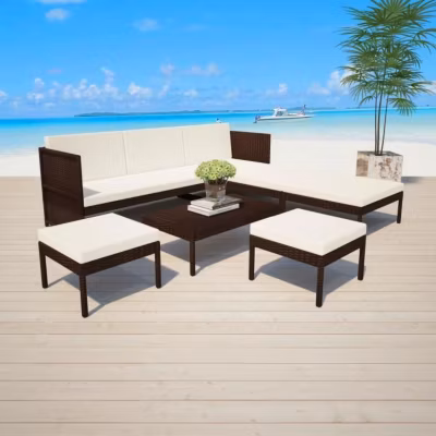 Salon de jardin – vidaXL – 6 pcs – Résine tressée – Marron – Résistant aux intempéries