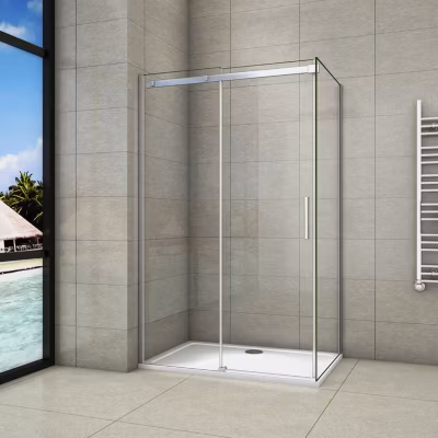 Cabine de douche d&rsquo;angle – 100x80x195 cm – 8mm verre anticalcaire – porte coulissante – Chrome