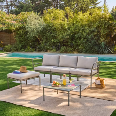 Salon de jardin modulable aluminium kaki et tissu beige 4 places – Arcadia