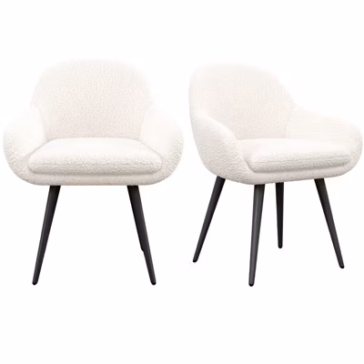 CANCUN-Chaise en tissu bouclette Ecru et pieds métal noir (x2)