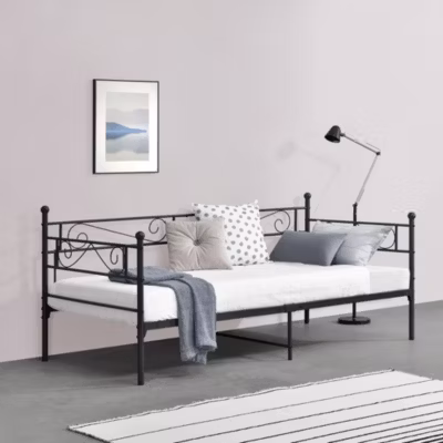Cadre de Lit Simple Kerava en Métal 90×200 cm Noir Mat en.casa