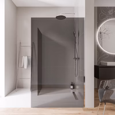 2 Parois de douche italienne d&rsquo;angle 120x200cm + 90cm, verre fumé NANO 10mm, profilé mural inox chrome, sans profilé sol – EX102