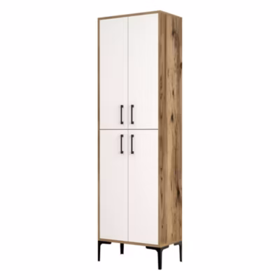 Buffet Alphard, Buffet du salon, Commode de salon, Garde-manger de cuisine, 60x35h200 cm, Noyer et Blanc