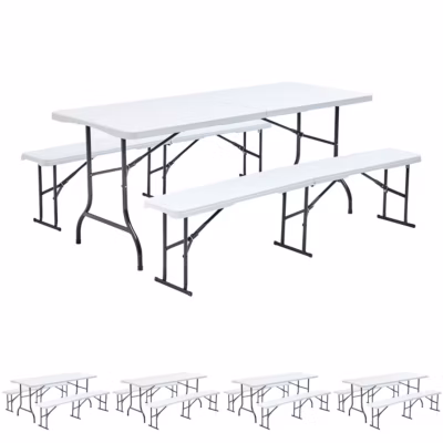 Table et bancs pliants 8 places – Lot de 5  Oviala
