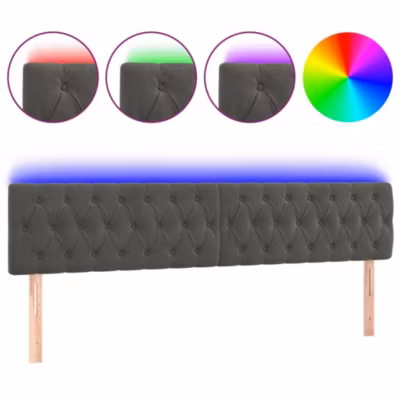 vidaXL Tête de Lit à LED Meuble de Chambre à Coucher Accessoire de Lit Double Tête de Cadre de Lit Intérieur Gris Foncé 3122009