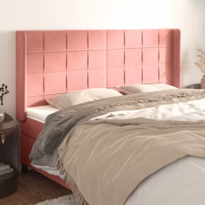 vidaXL Tête de lit avec oreilles Rose 163x16x118-128 cm Velours3119639