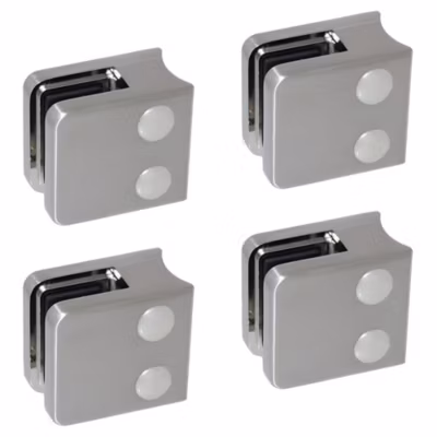 4 x Pince à verre pour tube diam. 42,4 modèle 01 – Ep. verre 6 mm – Inox 304 brossé GR320