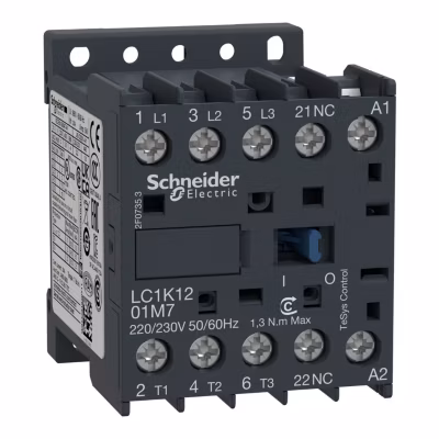 Lc1k1210p7 Schneider – Mini Contacteur Tripolaire – 3no – 12a – Bobine 230vca – Vis étrier – Tesys Lc1k12
