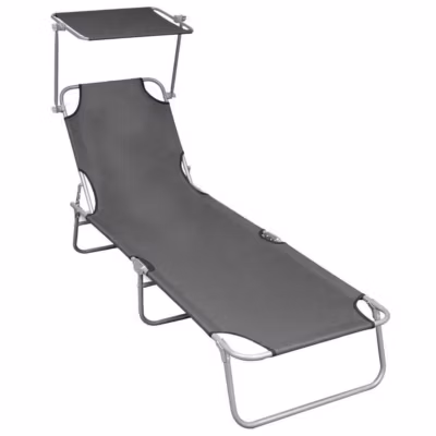 Chaise longue – VIDAXL – 47772 – Pliable – Auvent réglable – Aluminium gris