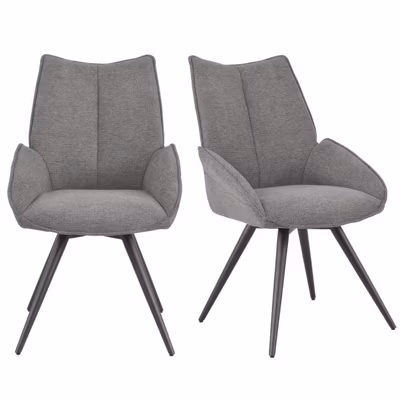 Lot 2 chaises pivotantes 180 degré tissu gris foncé et pieds métal – PALOMA