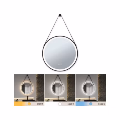 Miroir lumineux LED Mirra IP44 White Switch 750lm 230V 11,5W gradable Noir, Miroir