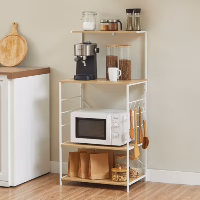 CASABEL Meuble cuisine avec 4 etageres et cadre metal blanc 60x40x123 cm meuble de rangement gain de place pour cuisine