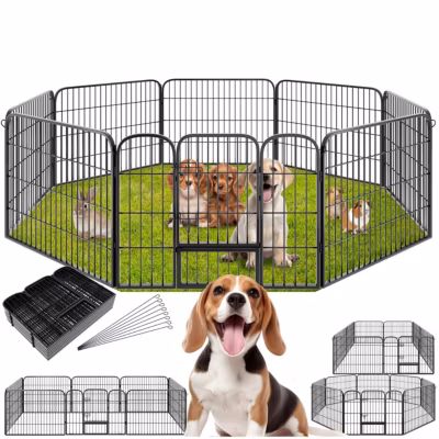 Enclos pour chiots et chiens 8 parties, pliable gris