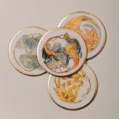 Ensemble 4 sous-verres Art nouveau fer 10x10cm