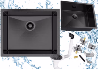 Évier en Granit Silvo54 Noir avec Siphon LUX Set Complet Montage Sous Plan