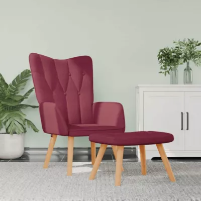 Prolenta Premium –  Chaise de relaxation avec tabouret Rouge bordeaux Tissu