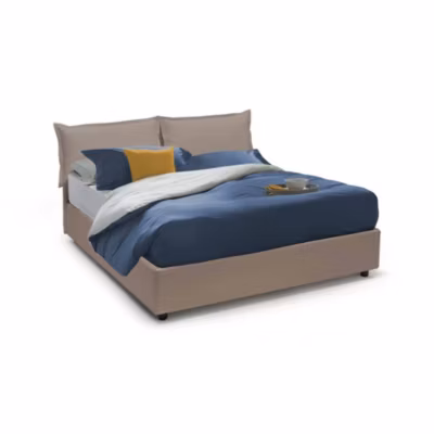 Lit double Dlapalm, Lit coffre avec revêtement en similcuir, Ouverture frontale, avec matelas 160×190 cm inclus, Taupe