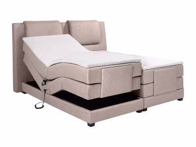 Ensemble complet boxspring tête de lit + sommiers relaxation électrique + matelas + surmatelas – 2 x 80 x 200 cm – Tissu – Beige