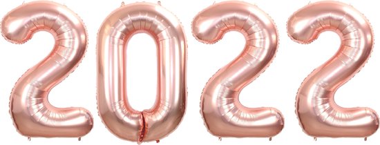 Ballon en aluminium chiffre 2022 réveillon du New an décoration de Fête Happy année Ballons Décoration or rose 36 cm avec paille à boire