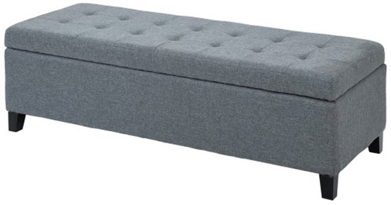 Banc 125 x 49 x 41,5 cm bleu, bois, banc de rangement, tabouret, banc de lit, banc à chaussures, banc avec espace de rangement, doux et confortable, adapté pour chambre, salon et couloir