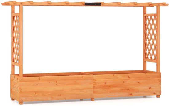 Bac à plantes avec treillis – Jardinière – Résistant aux intempéries – Avec treillis – Extérieur – Bois – Porte-plantes – 110 Litres – Marron