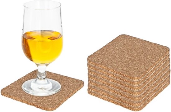 Alessandro Sous-verres pour verres – 16x – carré – liège – 10 x 10 cm – sous-verres en verre