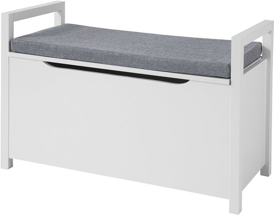 Banc de rangement SoBuy FSR76-W Wit – Banc à chaussures avec coussin d&rsquo;assise et espace de rangement