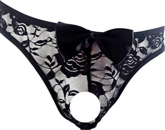 BamBella ® – Slip – taille Onesize L/XL – noir Slip érotique sexy pour hommes tissu dentelle nœud