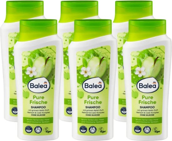 Balea Shampooing Pure Fraîcheur – 6x 300 ml – Shampoing Cheveux Pure Fresh | Sans silicone – Vegan – Pomme | EMBALLAGE AVANTAGE