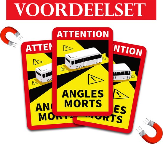 Autocollant magnétique d&rsquo;angle mort | plaque magnétique | autocollant aimanté pour la France pour bus, autocar et camping-car | Autocollant magnétique Angles Morts (valeur set de 3 pièces)
