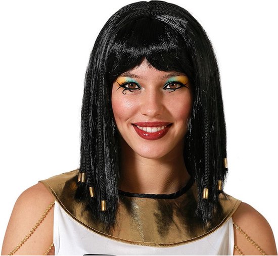 Atosa Perruque d&rsquo;habillage pour femme aux cheveux mi-longs – Cléopâtre – noir – Egypte/histoire/antiquité