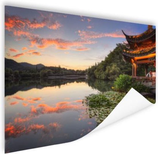 Affiche Sunset Hangzhou 180×120 cm – Tirage photo sur Poster (décoration murale salon / chambre) XXL / Groot format!