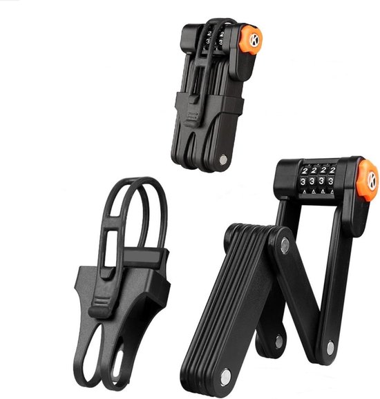 Antivol pliable, antivol à chaîne, antivol de vélo, antivol à combinaison, antivol de vélo, antivol à chaîne de vélo, combinaison à 4 chiffres – 8 maillons en métal trempé – Antivol de sécurité pliable pour VTT – Zwart – 15,5×7,5 cm