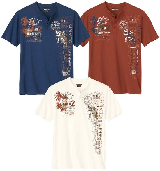 ATLAS POUR HOMME – Set de 3 T-shirts col tunisien – Homme – Disponible en grandes tailles – M