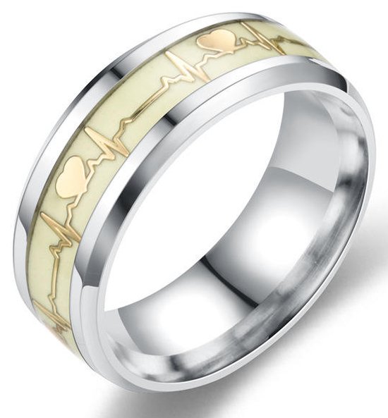 Bague ECG / pouls phosphorescente! – Acier – Bagues Hommes Femmes – Cadeau pour homme – Cadeaux Masculins