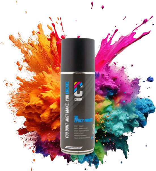 Base de maquillage époxy 2K CROP en aérosol – Zwart – 400 ml – 2 m² – Séchage rapide – Antirouille – Apprêt en Peinture pour couche de fond – Qualité Premium