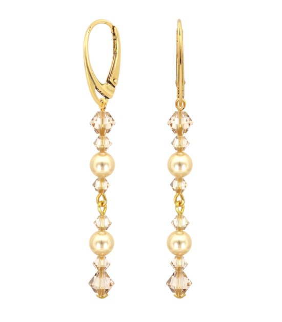 ARLIZI 2362 Boucles d&rsquo;oreilles perle couleur or clair cristal Swarovski – argent sterling plaqué or – 6,5 cm