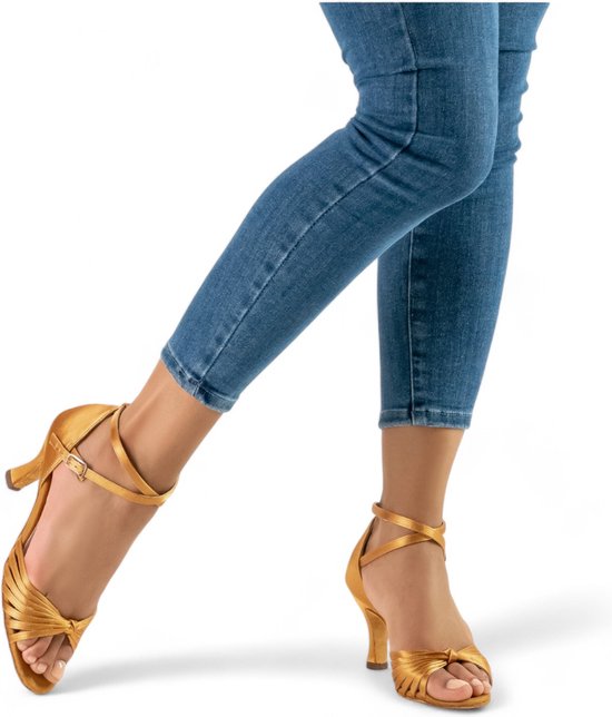 Anna Kern 526 – 60 Blanche Chaussures de Danse Femme à Bout Ouvert – Satin Bronze pour Latin, Salsa et Salon – Talon 6cm – ANNA KERN – nude – 36 2/3