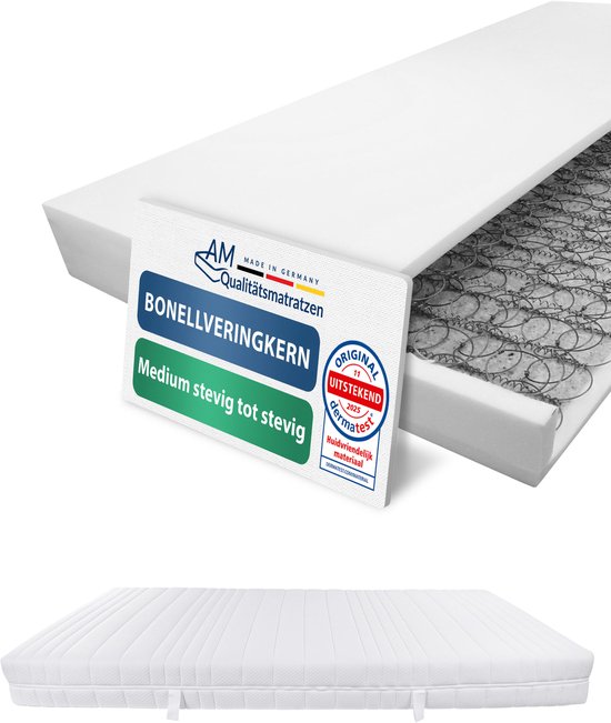 AM Qualitätsmatratzen – Matelas à ressorts Bonnell 100x200cm – Fermeté moyenne (H3) / Ferme (H4) – Hauteur 19cm – Fabriqué en Allemagne – Housse de haute qualité en tissu doublement matelassé avec fibres absorbant l&rsquo;humidité