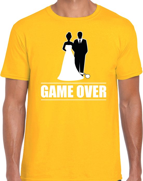 Bellatio Decorations t-shirt enterrement de vie de garçon hommes – Game Over – jaune – party de garçon / mariage XL