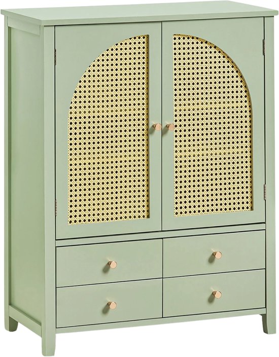 Armoire VIEMAE – Petit meuble – Armoire de rangement – Armoire de rangement avec portes et tiroirs – Buffet – Meuble de couloir – Commode – MDF – 70x90x34cm – Vert