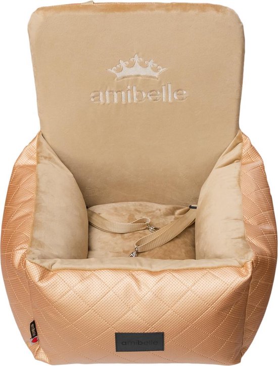 Amibelle Bella Gold – Siège auto pour chien – 50x50cm – Lavable – Lit pour chien Voiture – Handgemaakt