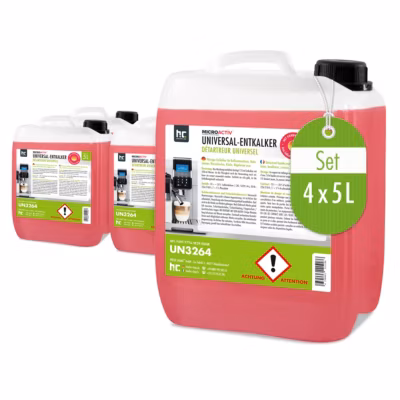 Détartrant Universel Microactiv Avec Indicateur De Couleur Pour Machines À Café Entièrement Automatiques En Bidon De 4 x 5 L