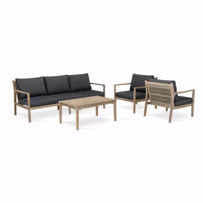 Set de jardin 5 places en bois clair et corde tressée – Borgona