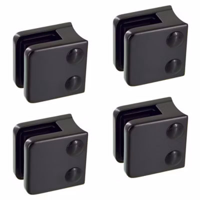 4 x Pince à verre pour tube diam. 42,4 modèle 01 – Ep. verre 6 mm – Zamak noir RAL 9005