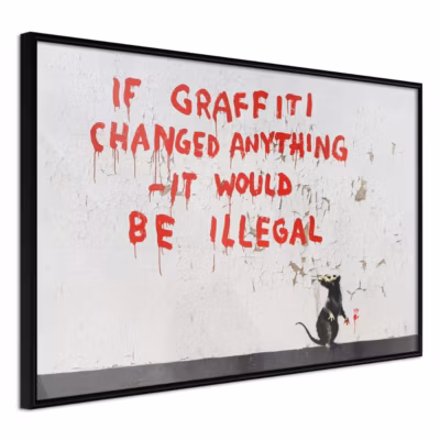Affiche Murale Encadrée « Banksy If Graffiti Changed Anything » 30 x 20 cm Noir