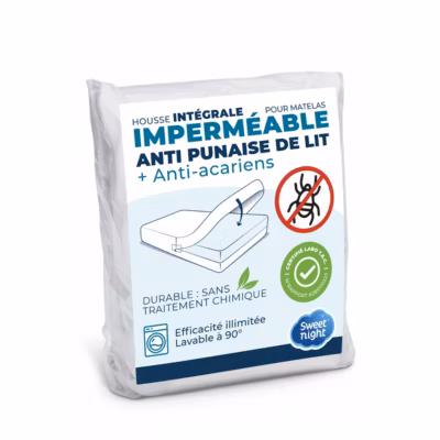 Housse intégrale matelas imperméable – Anti-Punaise de lit et Anti-acariens – Sans traitement chimique – Ep. jusqu&rsquo;à 12 cm