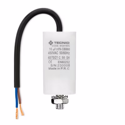 Condensateur de démarrage pour moteurs électriques, 450V, capacité : 16 microfarad, avec câble de 15cm