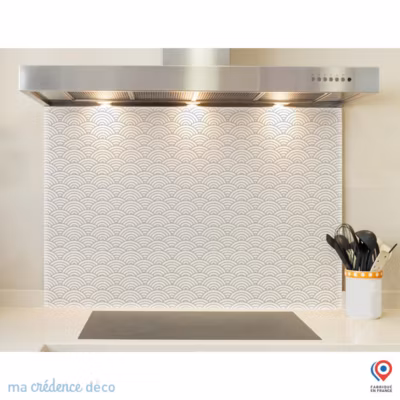 Crédence cuisine fond de hotte Cercles et japon – Verre trempé – L 70 cm x H 60 cm – MaCrédenceDéco