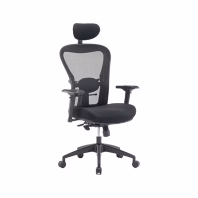 Chaise à roulettes Barbona, Fauteuil de direction en maille avec accoudoirs, Siège de bureau ergonomique, 66x68h120/132 cm, Noir